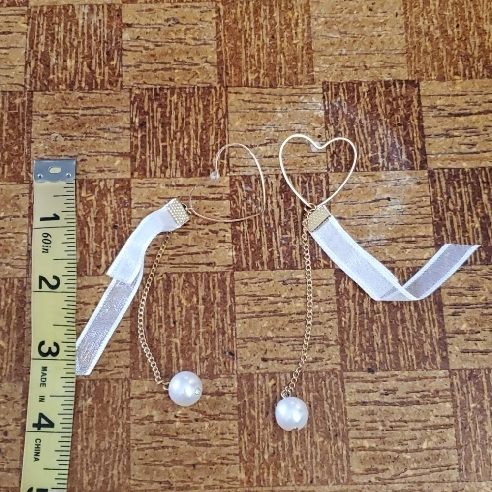 Unique Heart Lace pearl drop earrings jewelry